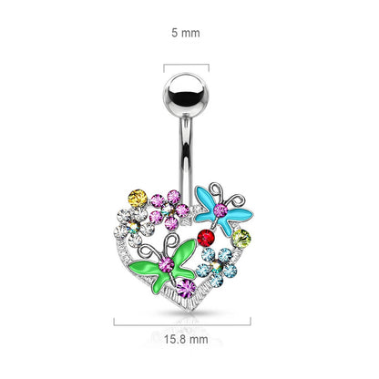 Kolczyk do pępka serduszko motylki kwiatki cyrkonie