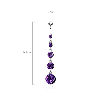 Belly Button Piercing 5 Zirconia dangle Silver