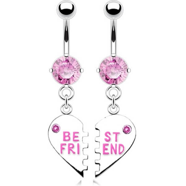 Belly Button Piercing BEST FRIEND Heart dangle Zirconia