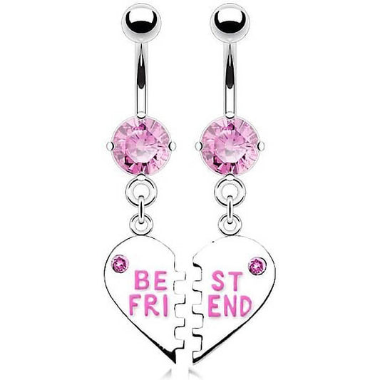 Piercing Nombril Pendentif Cœur BEST FRIEND Zircone