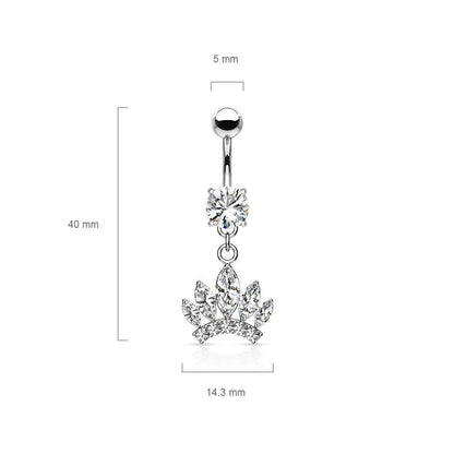 Belly Button Piercing Crown dangle Zirconia Silver