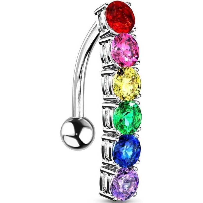 Piercing Ombelico Top Down Arcobaleno in zirconi e argento