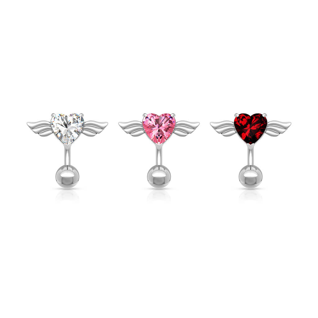 Belly Button Piercing Angel Wings Zirconia Silver