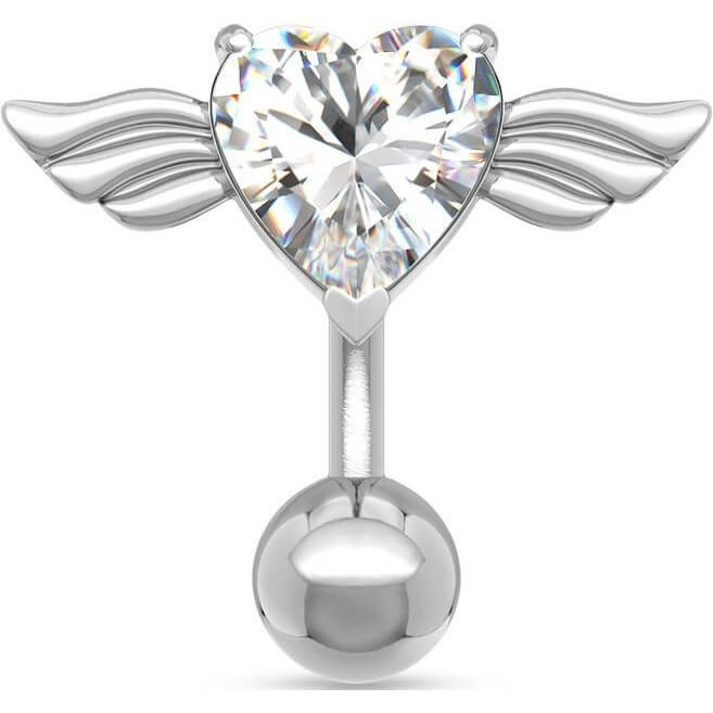 Belly Button Piercing Angel Wings Zirconia Silver