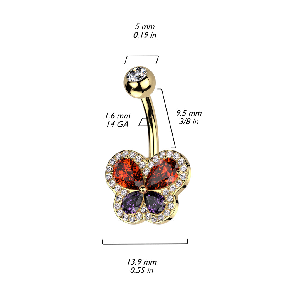 Belly Button Piercing Butterfly Zirconia