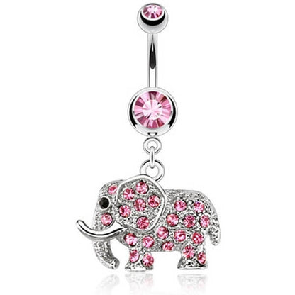 Piercing Ombelico Pendente Elefante in argento e zirconi