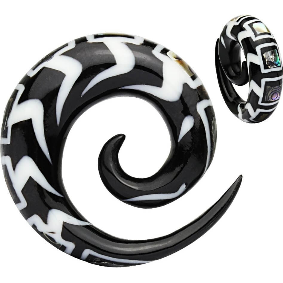 Écarteur Spirale Corne Noir Blanc Abalone