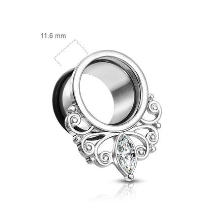 Tunnel Anello vintage d'argento con zirconi e O-Ring in silicone 