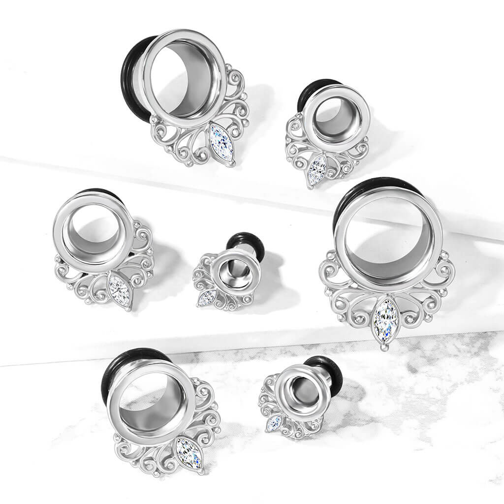 Tunnel Anello vintage d'argento con zirconi e O-Ring in silicone 