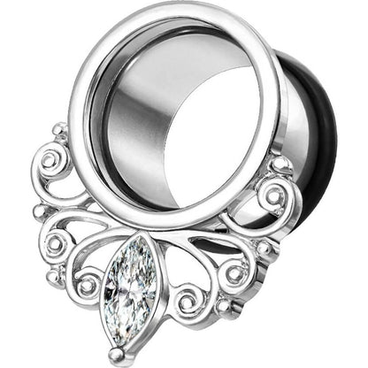 Tunnel Anello vintage d'argento con zirconi e O-Ring in silicone 