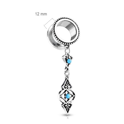 Tunnel Tribal dangle Turquoise Silver Internally Threaded