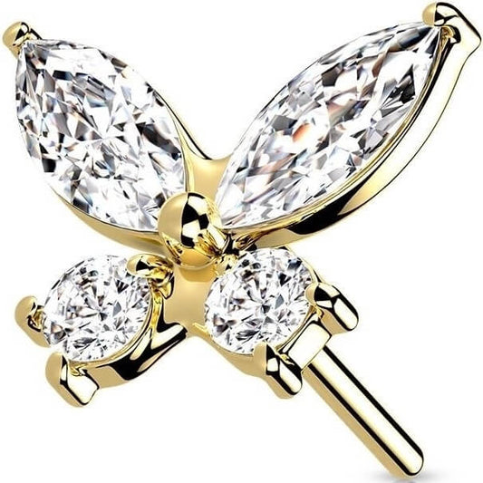 Oro 14kt Top Circonitas Mariposa Push In