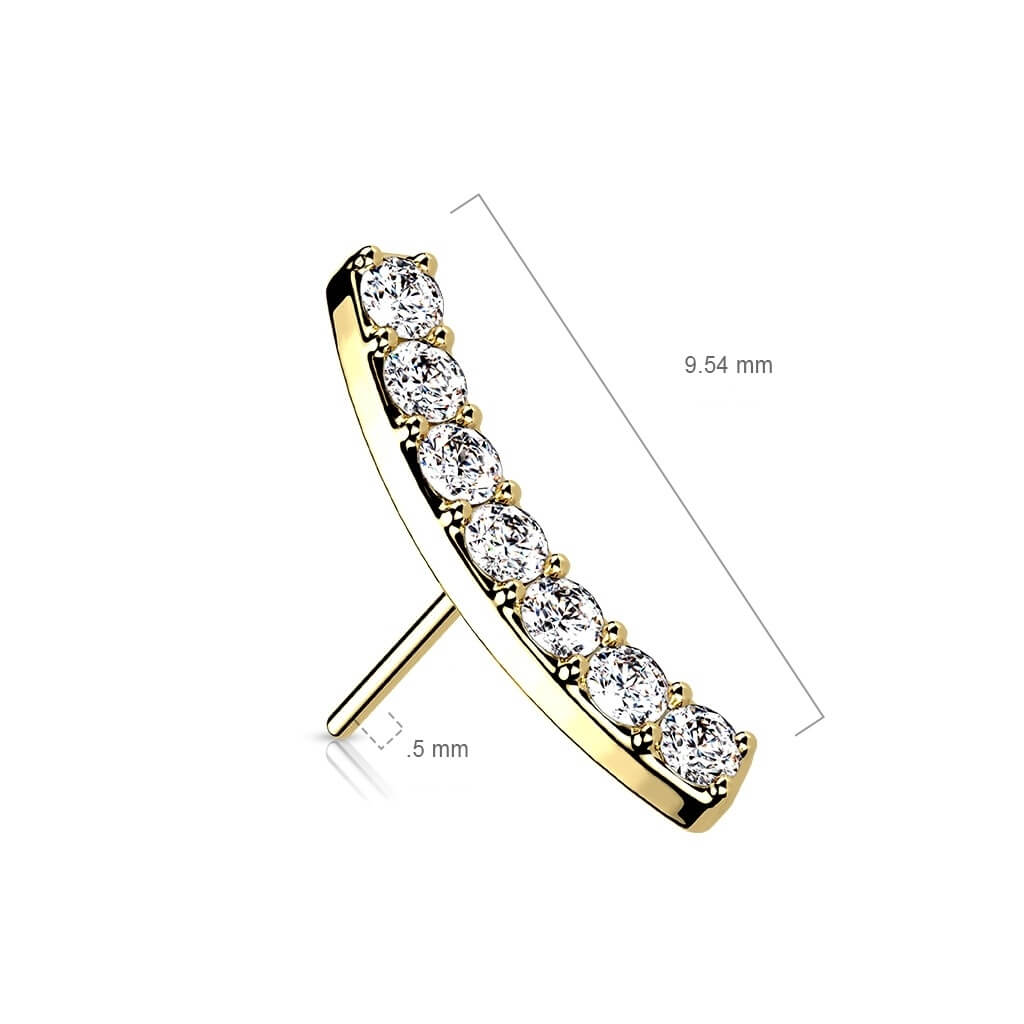 Solid Gold 14 Carat top curved zirconias Push-In