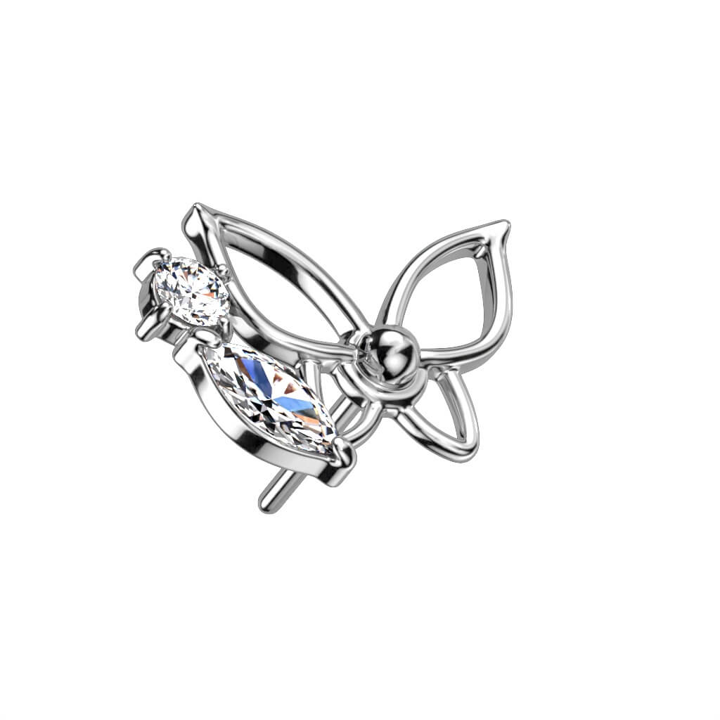 Solid Gold 14 Carat Top Butterfly Zirconia Push-In