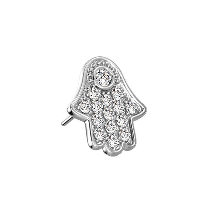 Solid Gold 14 Carat top hamsa hand zirconia Push-In