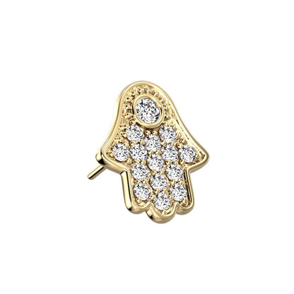 Solid Gold 14 Carat top hamsa hand zirconia Push-In