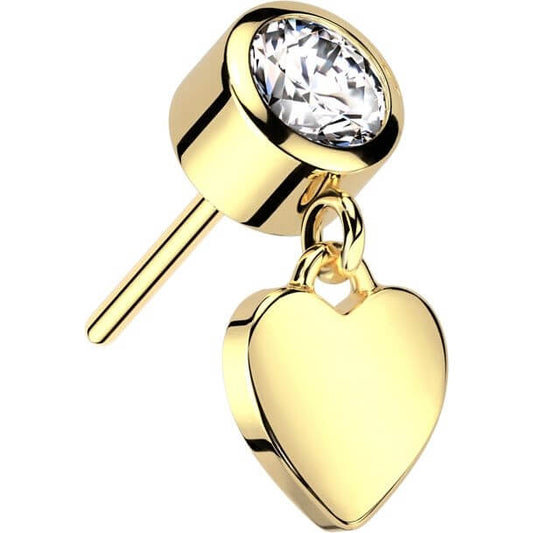 Solid Gold 14 Carat top heart dangle zirconia Push-In