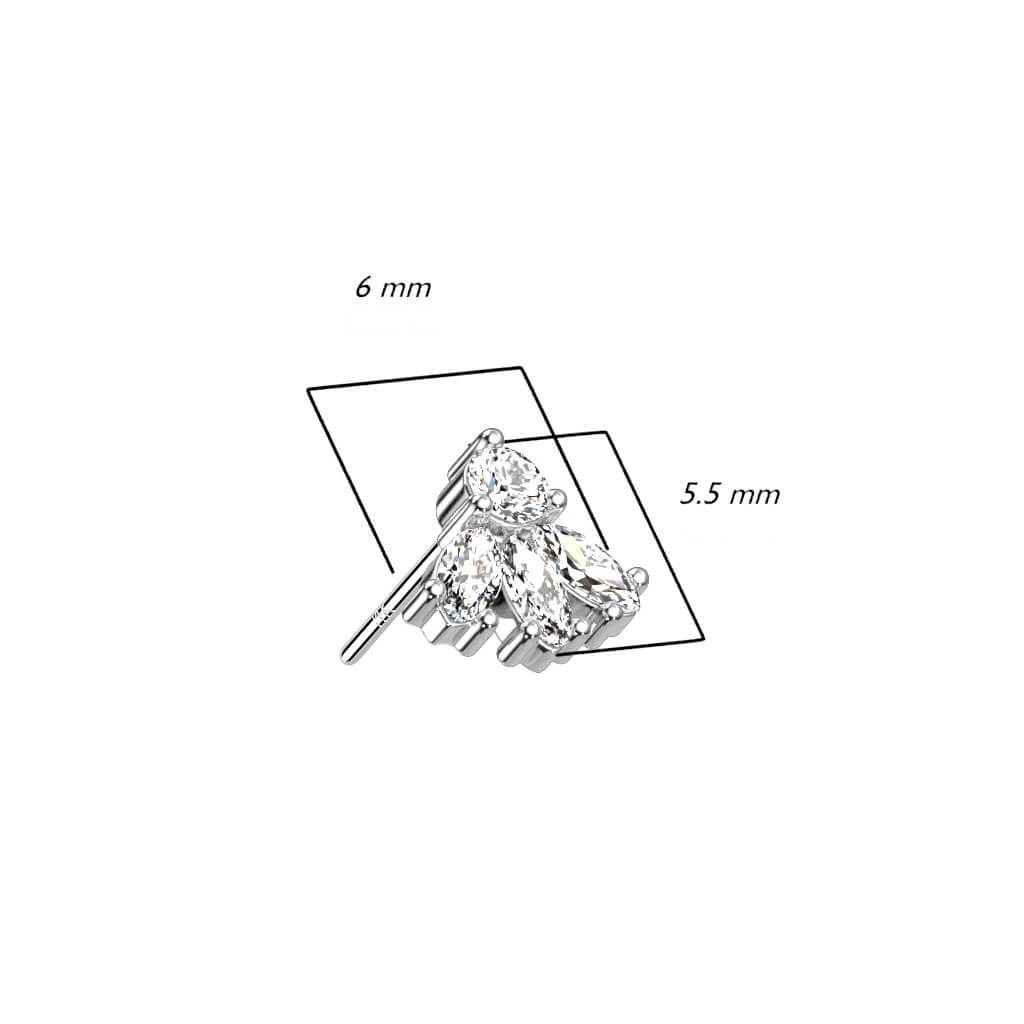 Oro 14 kt Superiore a 4 Zirconi Push-In