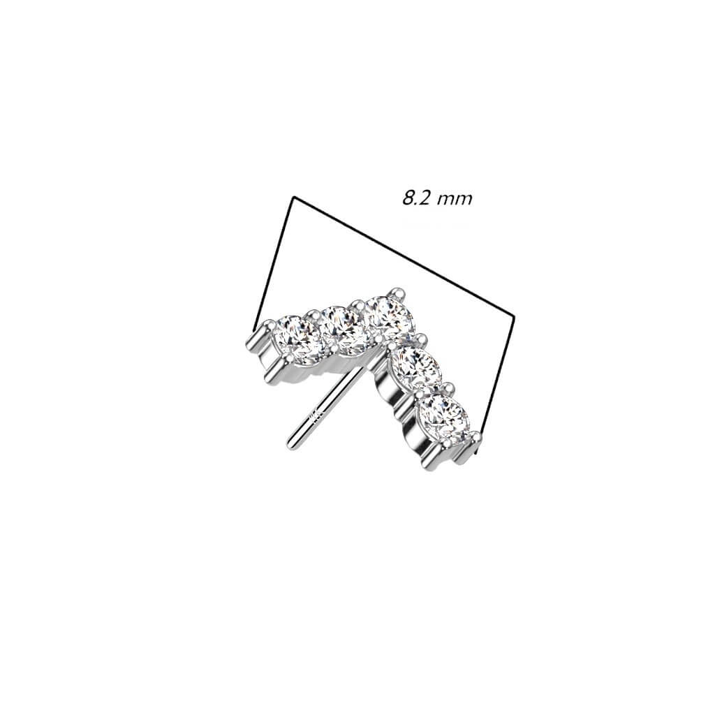 Solid Gold 14 Carat top L-shape zirconia Push-In