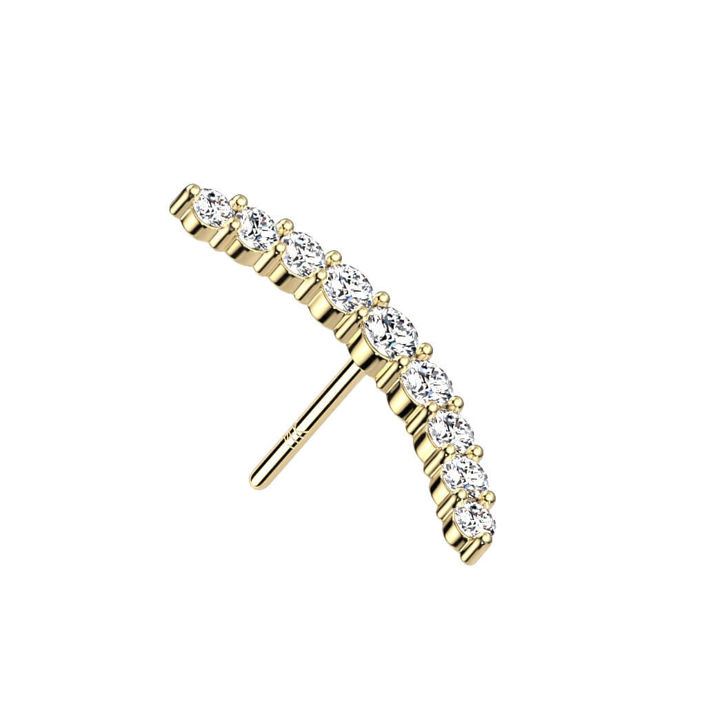 Solid Gold 14 Carat top curved zirconias Push-In