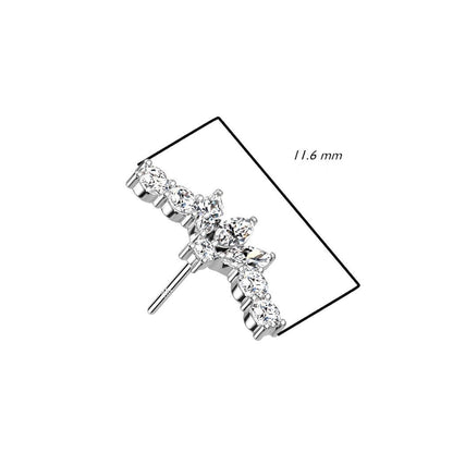 Solid Gold 14 Carat top fan zirconias marquise cut Push-In