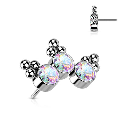 Titanium top 3 zirconias beaded balls Push-In