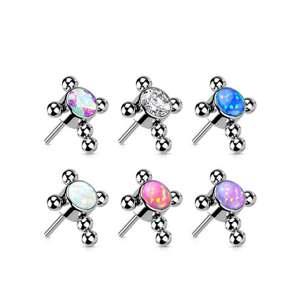 Titanium top cross zirconia or opal beaded balls Push-In