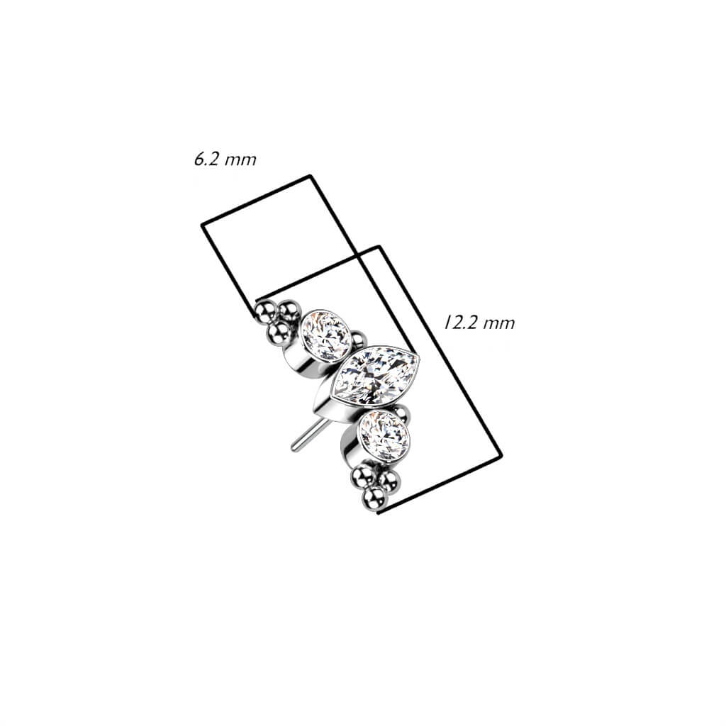 Titane Embout Embout 3 Zircones Opales Enfoncer