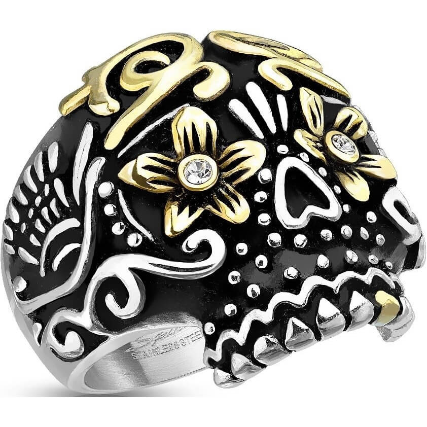 Calavera negra plata oro