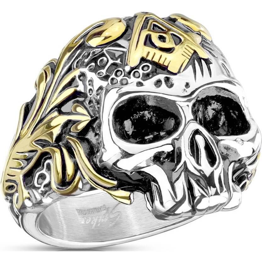 Calavera Masónica Plata y Oro