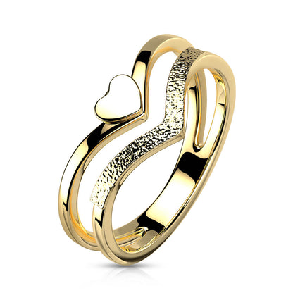 Double Chevron Heart Zirconia Gold