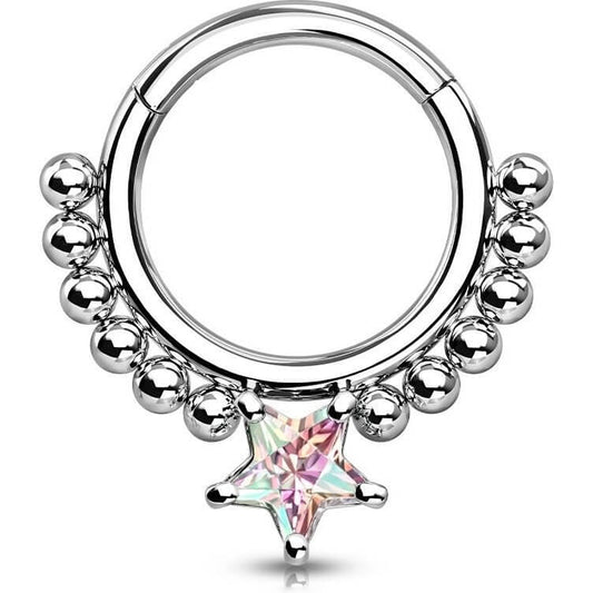 Anello Piercing Sfere argento con stella di zirconi Clicker