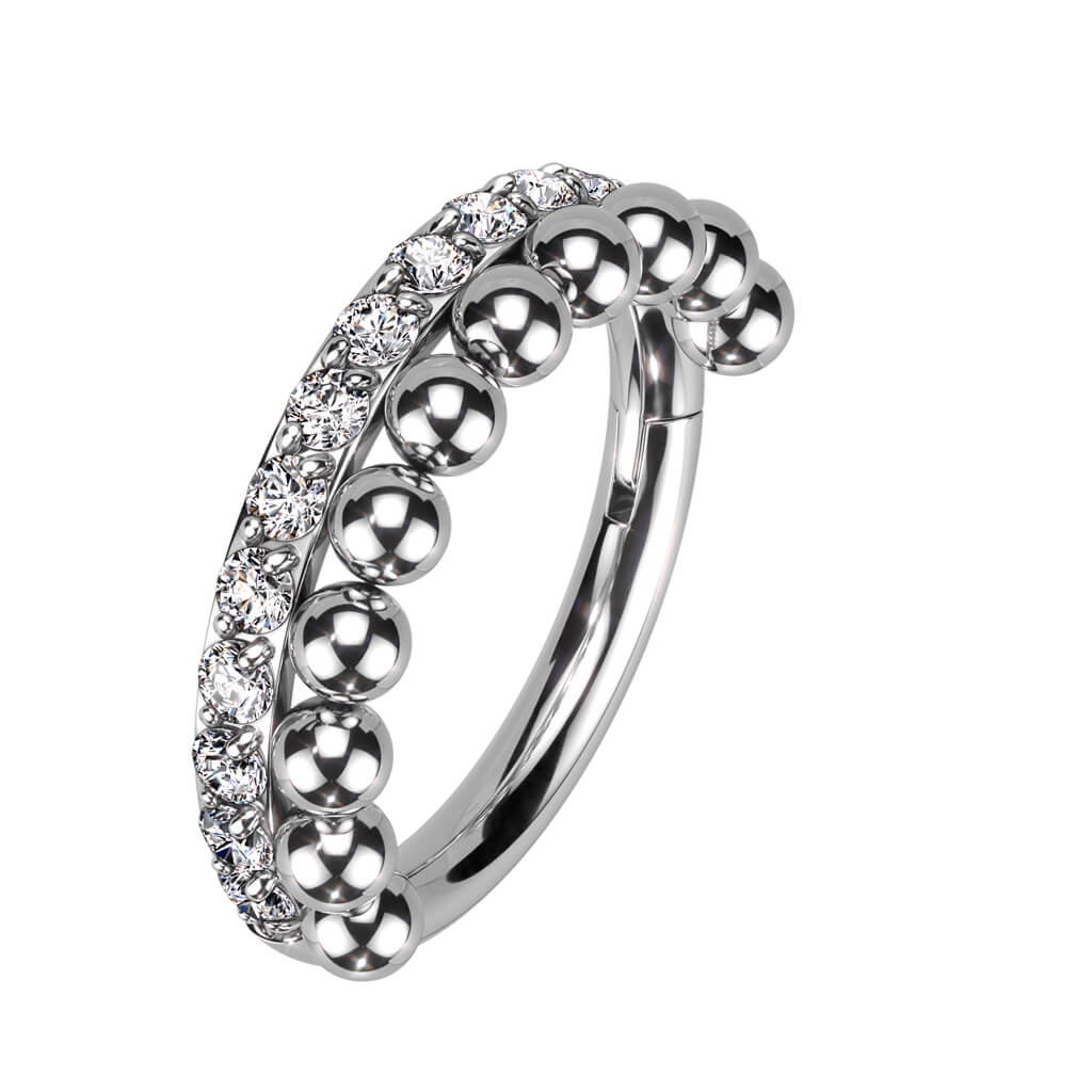 Ring Kugel Perlenkette Zirkonia Clicker