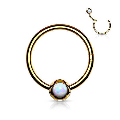 Anello Piercing Sfera in opale Clicker