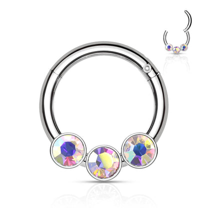 Anello Piercing 3 zirconi a sfera Clicker