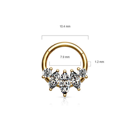 Anello Piercing 5 zirconi taglio marquise Clicker