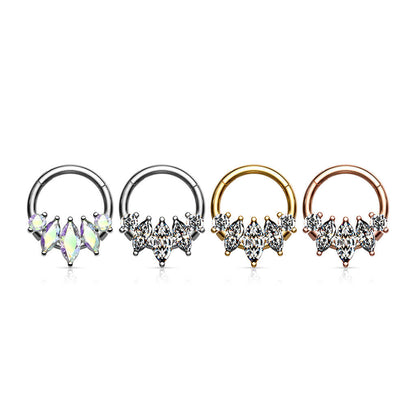 Anello Piercing 5 zirconi taglio marquise Clicker