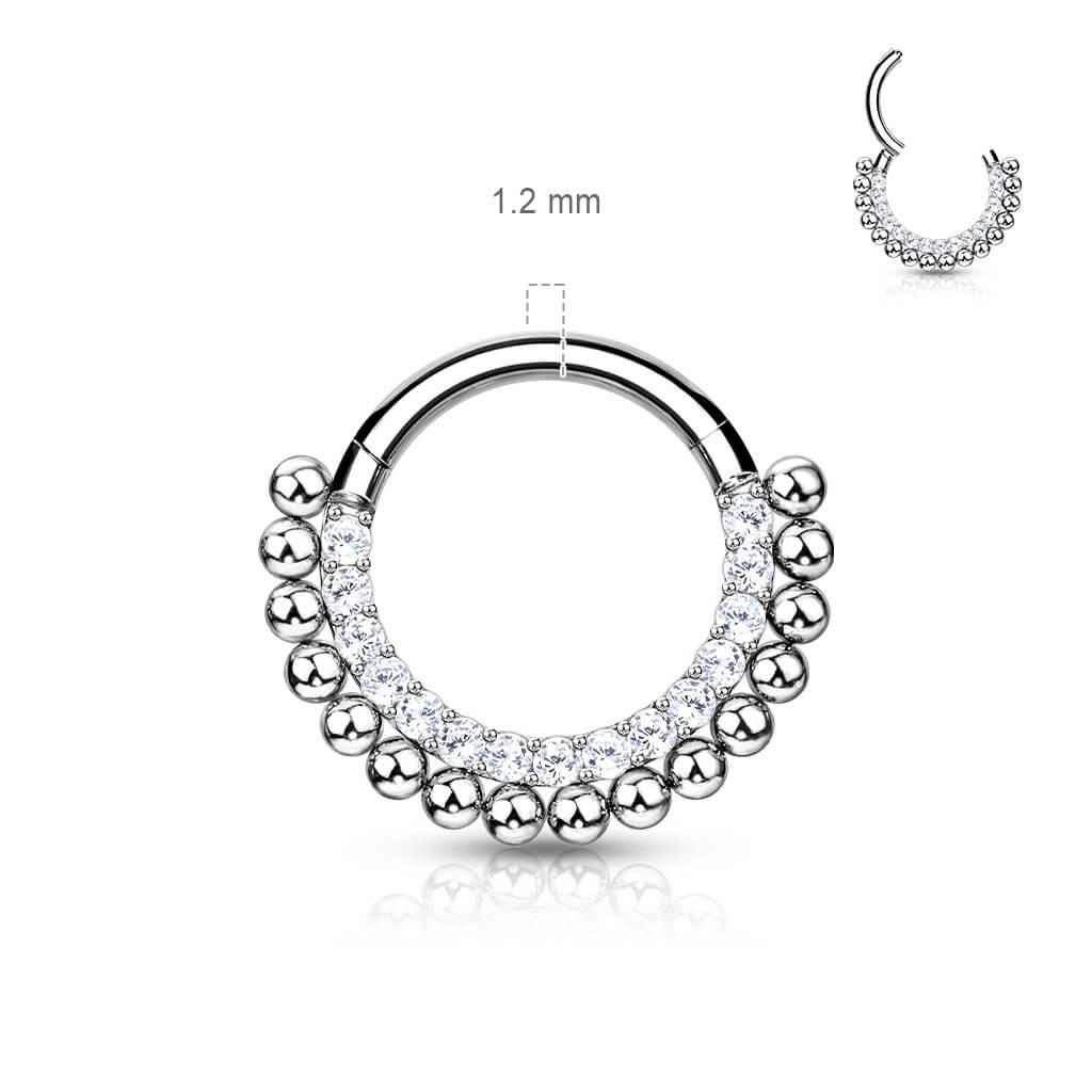 Titanium Ring Ball Zirconia Silver Clicker