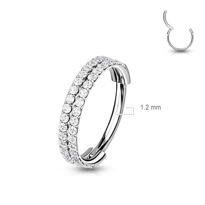 Titanio Anello Piercing Zirconi a doppia fila Clicker