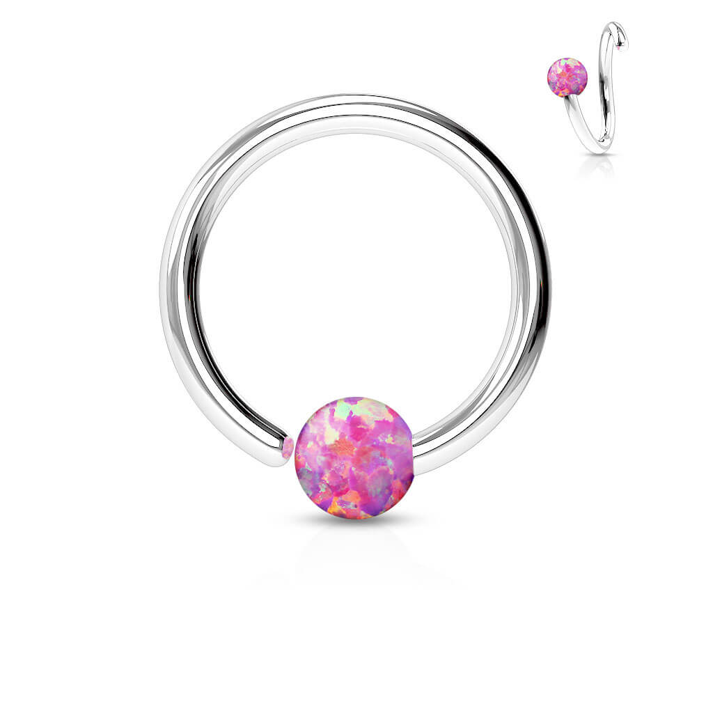 Anello Piercing Argento con sfera in opale Pieghevole