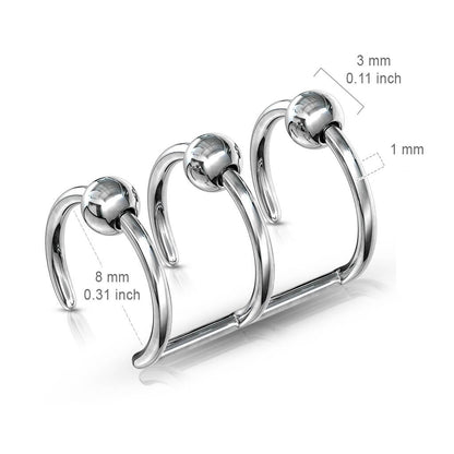 Fake Ear Piercing Triple Line Ball Silver Bendable