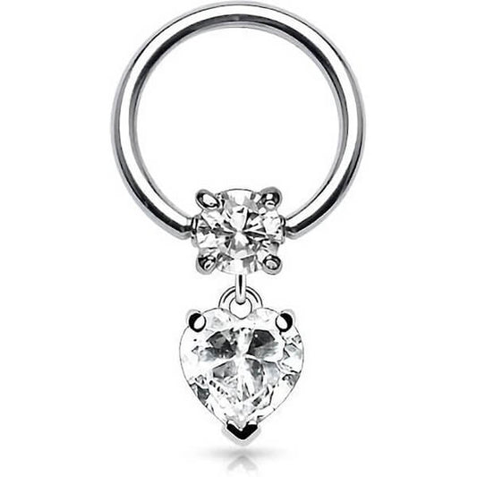 Ring Heart dangle Zirconia Silver Captive Bead