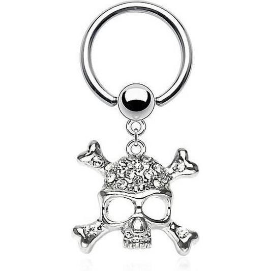 Ring Skull dangle Zirconia Silver Captive Bead