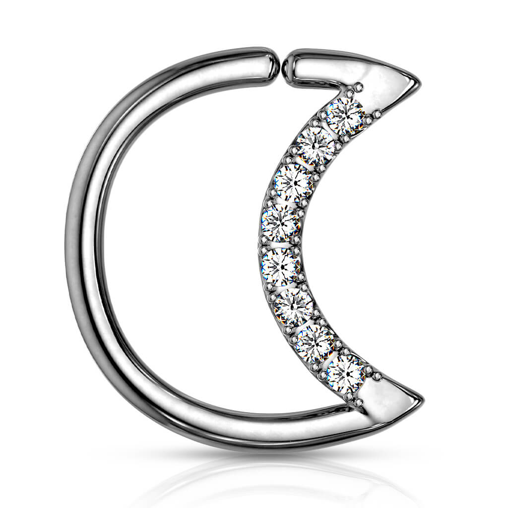 Anello Piercing  Luna con zirconi Pieghevole