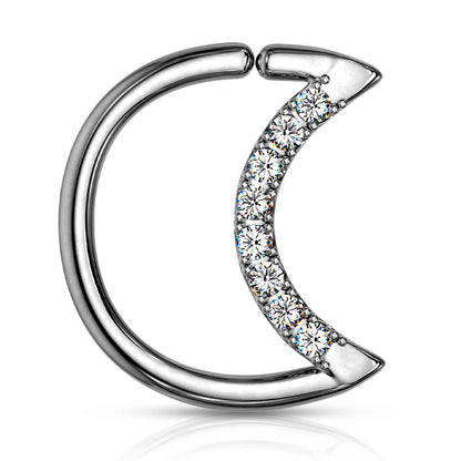 Anello Piercing  Luna con zirconi Pieghevole