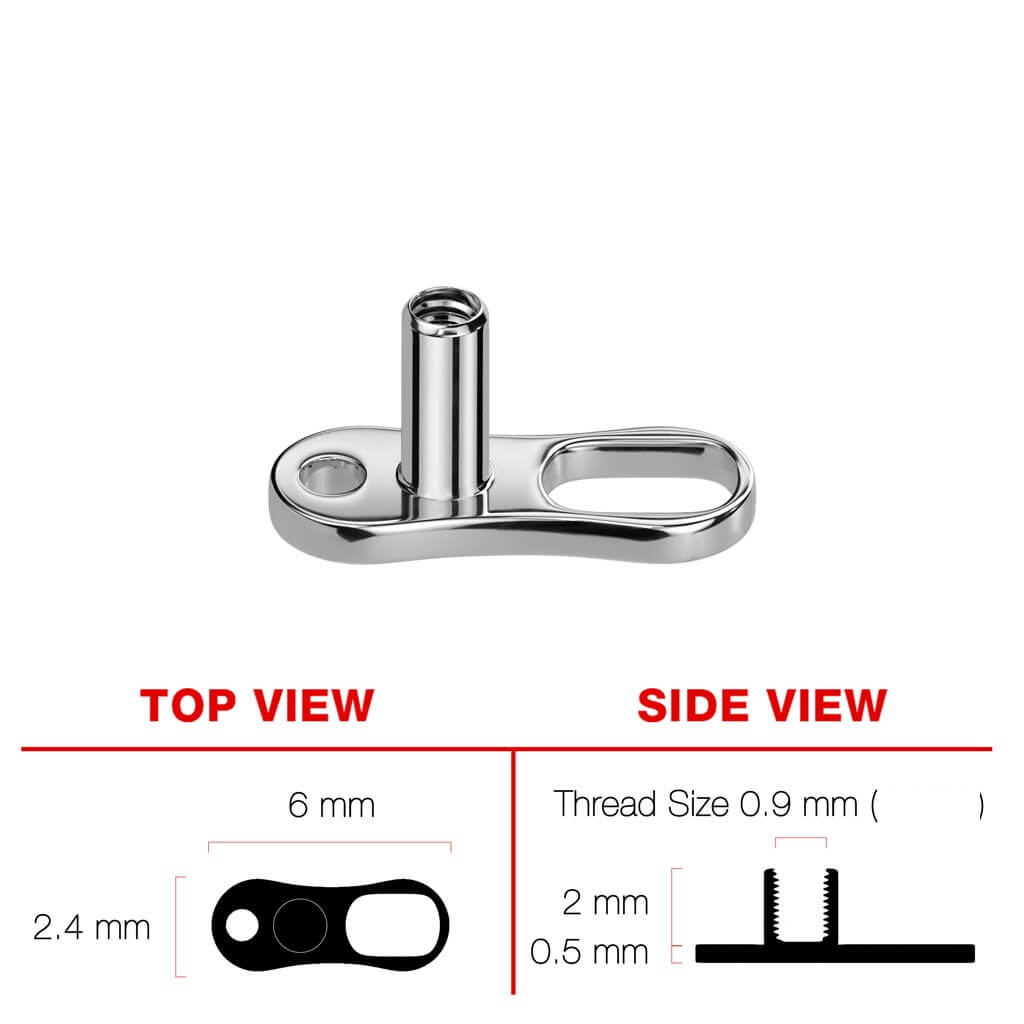 Titanium dermal anchor base 2 holes 2mm, 2.5mm and 3mm Rise Internally Threaded