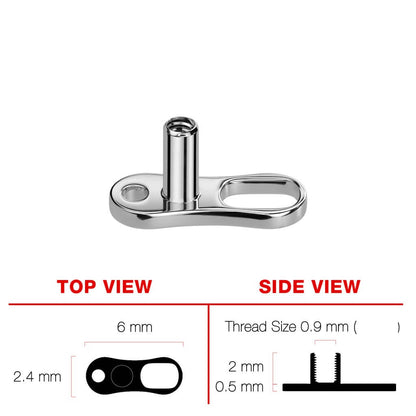 Titanium dermal anchor base 2 holes 2mm, 2.5mm and 3mm Rise Internally Threaded