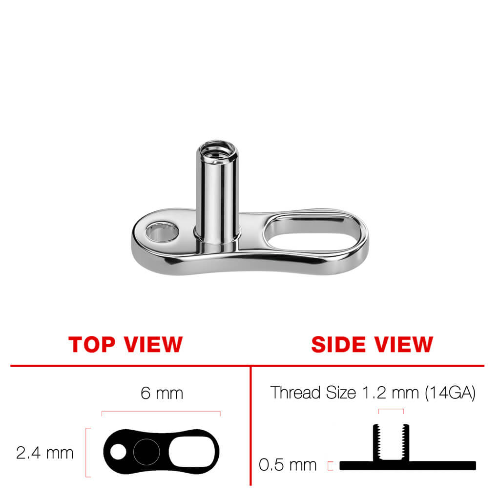 Titanium dermal anchor base 2 holes 2mm, 2.5mm and 3mm Rise Internally Threaded