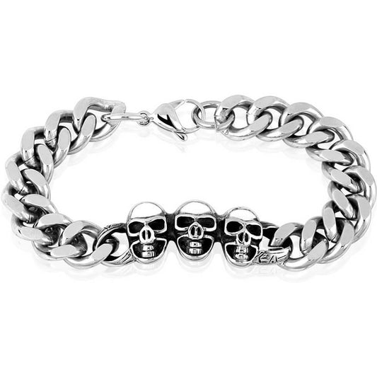 Bracelet Chaîne Crânes Argent