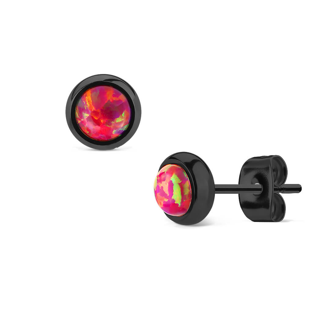 Bouton d'Oreille Opale Ronde Noire